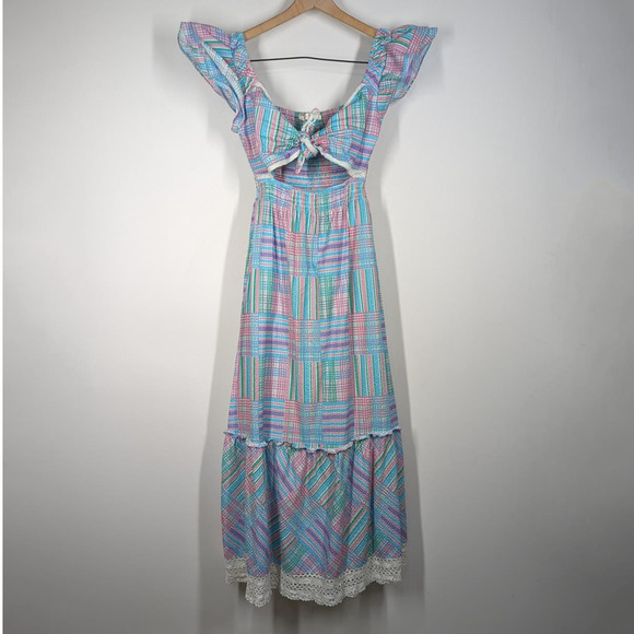 LoveShackFancy Emeka Plaid Cutout Maxi Dress Gingham Pastel Small Preowned - Picture 6 of 12